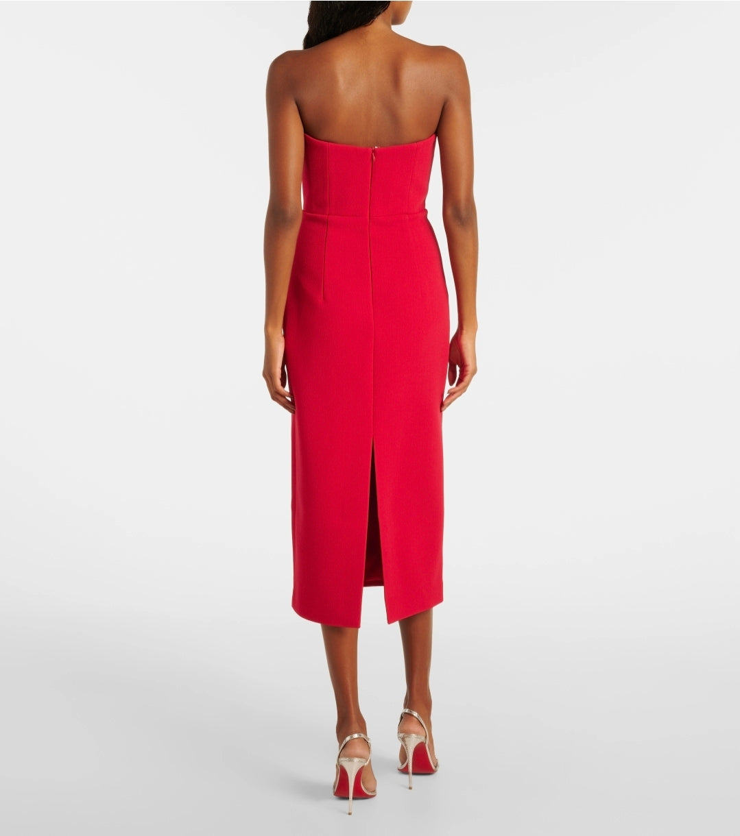 Rebecca Vallance Akari Strapless Midi Dress Red Size 8 by Rebecca Vallance available for hire in Hampton East, VIC