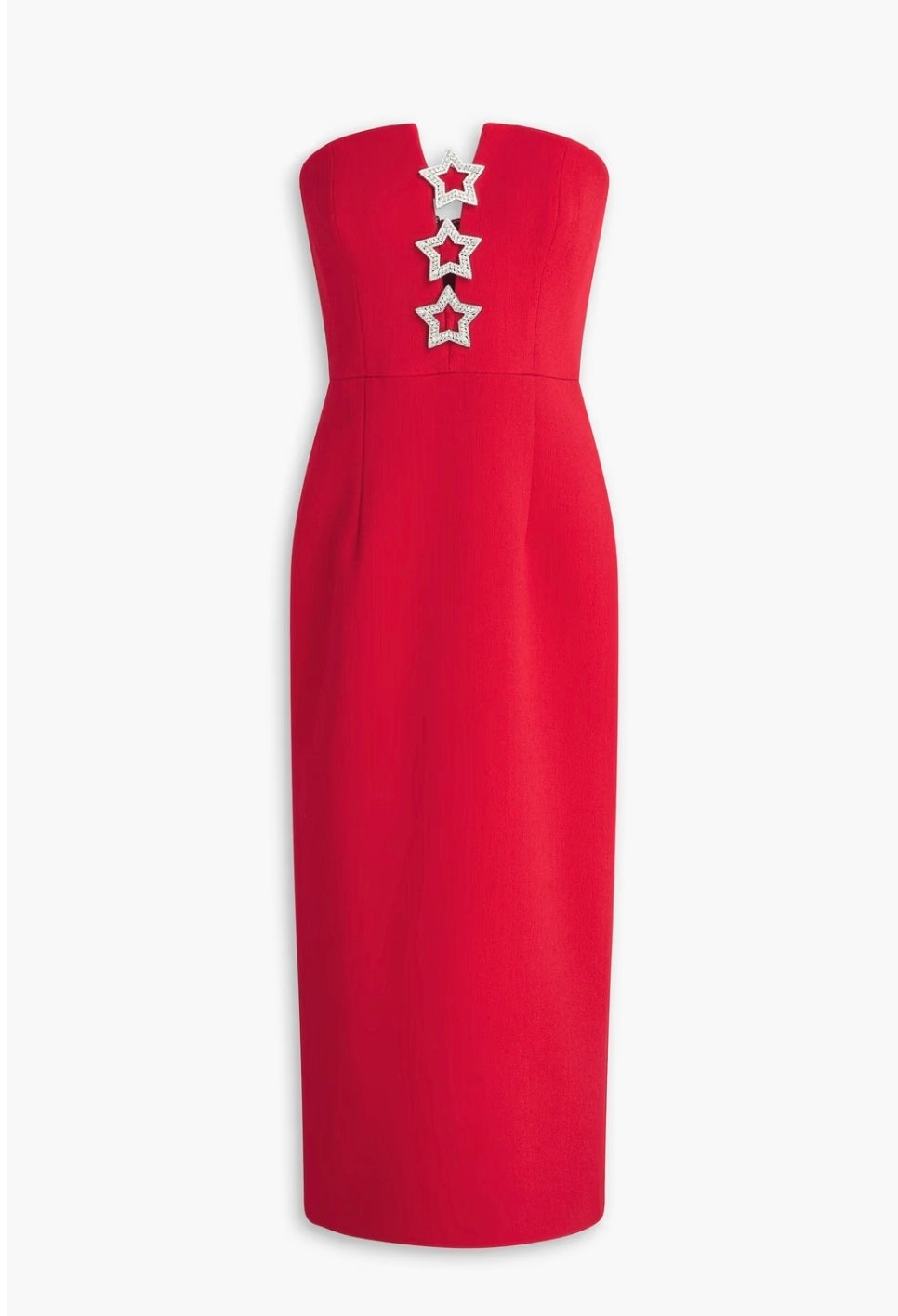 Rebecca Vallance Akari Strapless Midi Dress Red Size 8 by Rebecca Vallance available for hire in Hampton East, VIC