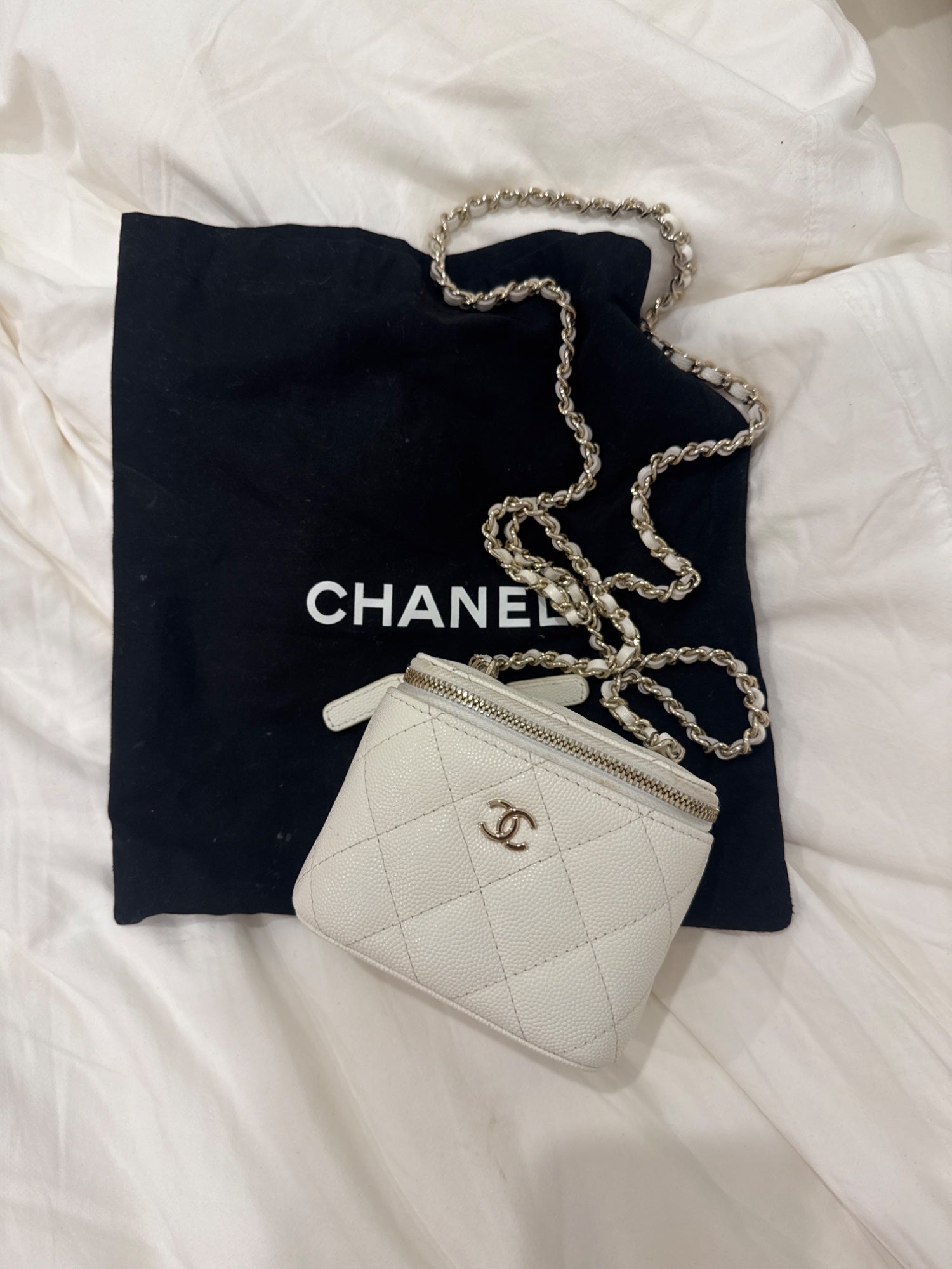 Chanel white bag  by Chanel available for hire in Australia