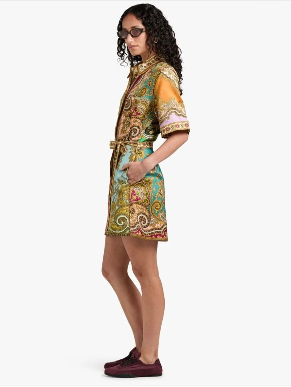 Alemais Clemenza Spliced Mini Dress Paisley Print Size 10 by Alemais available for hire in Hampton East, VIC