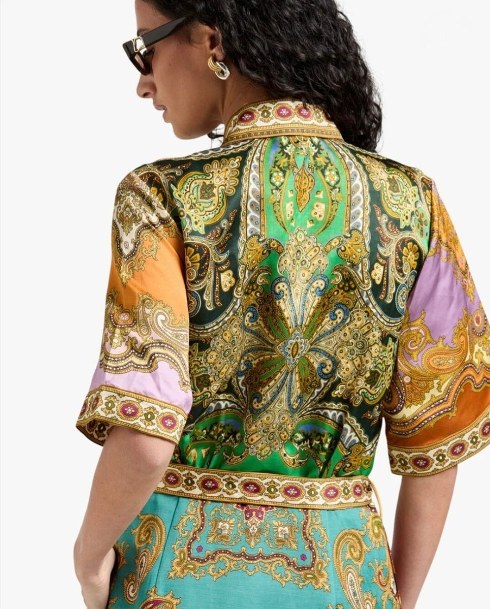 Alemais Clemenza Spliced Mini Dress Paisley Print Size 10 by Alemais available for hire in Hampton East, VIC