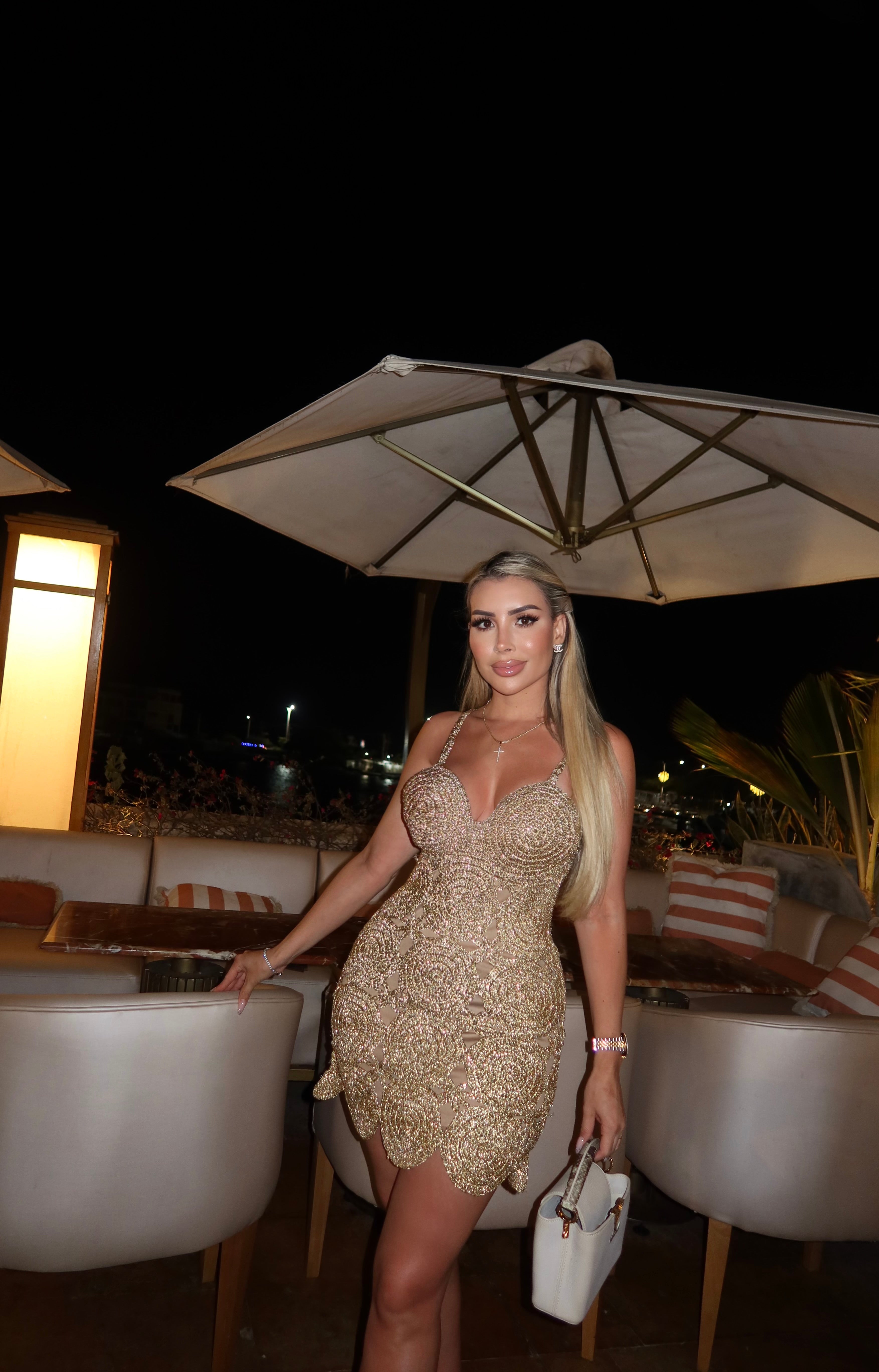 Beep Beep Mini Dress in Star Gold by Simon miller  available for hire in Bondi, NSW