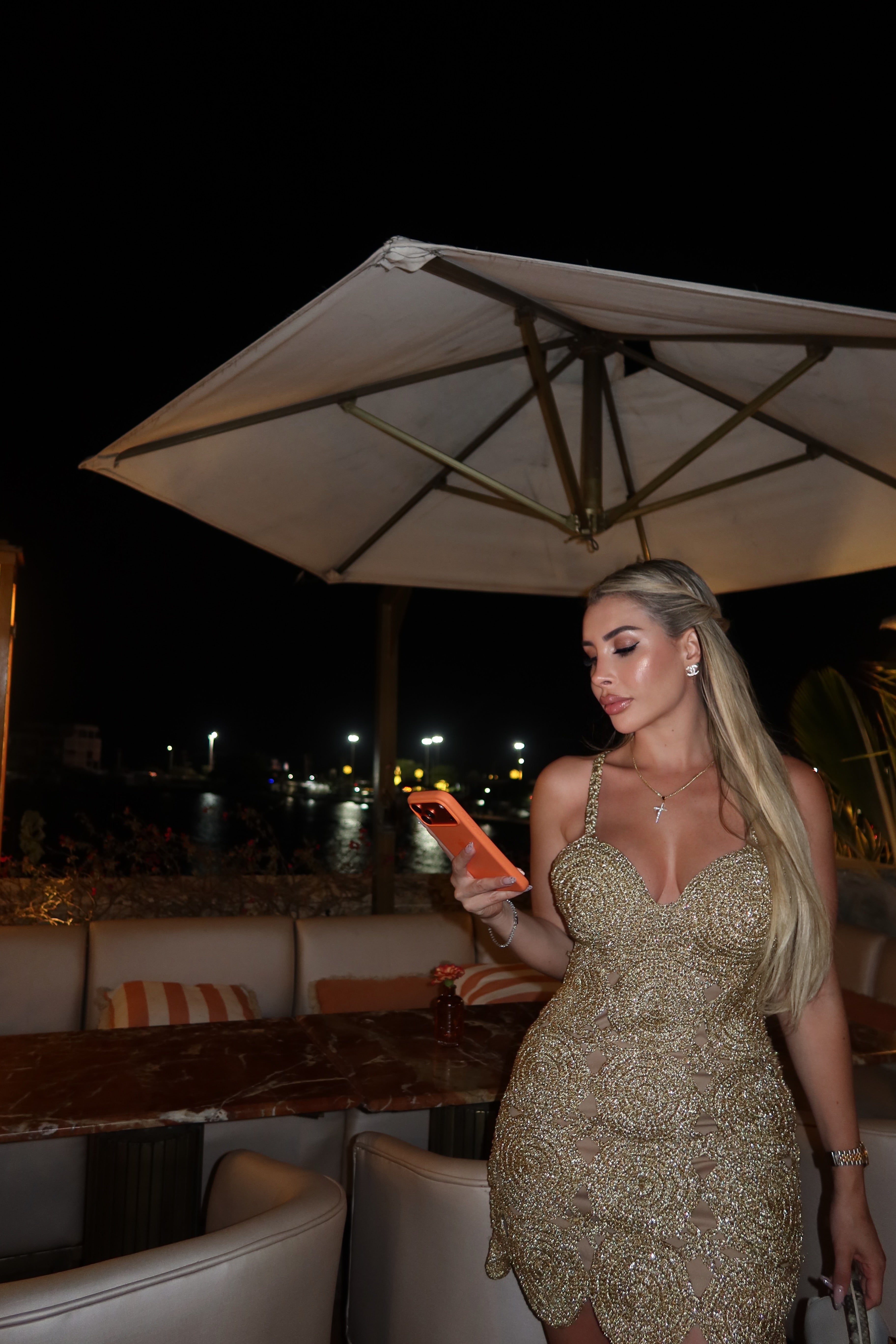 Beep Beep Mini Dress in Star Gold by Simon miller  available for hire in Bondi, NSW