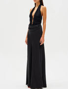Celine Black Satin Maxi Dress  by Misha available for hire in Mermaid Beach, QLD