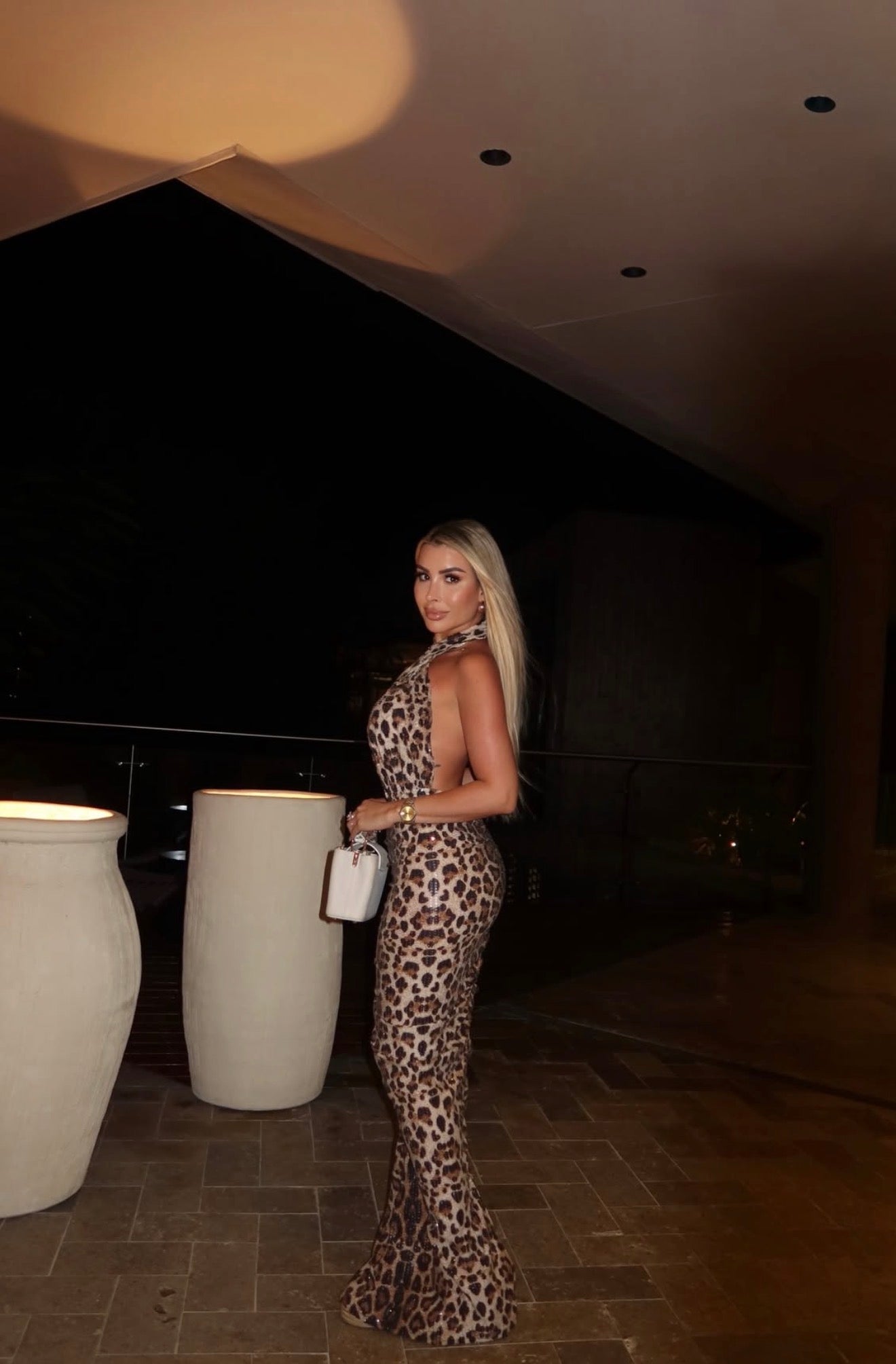 Cristine leopard sequin halter  by Jessica bara  available for hire in Bondi, NSW