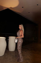 Cristine leopard sequin halter  by Jessica bara  available for hire in Bondi, NSW