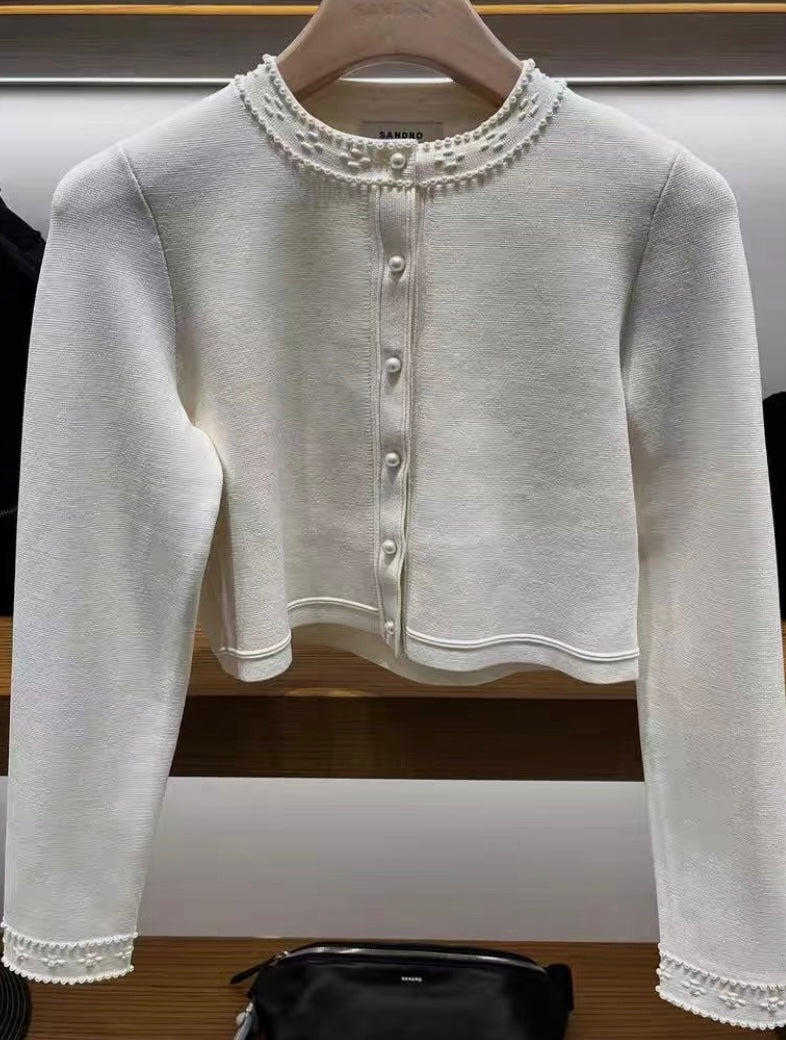 Sandro White Pearl edge Set dress with cardigan by Sandro available for hire in Australia