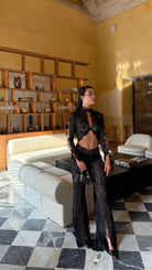 Midnight Lace jumpsuit  by Murmuri available for hire in Bondi, NSW