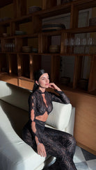 Midnight Lace jumpsuit  by Murmuri available for hire in Bondi, NSW