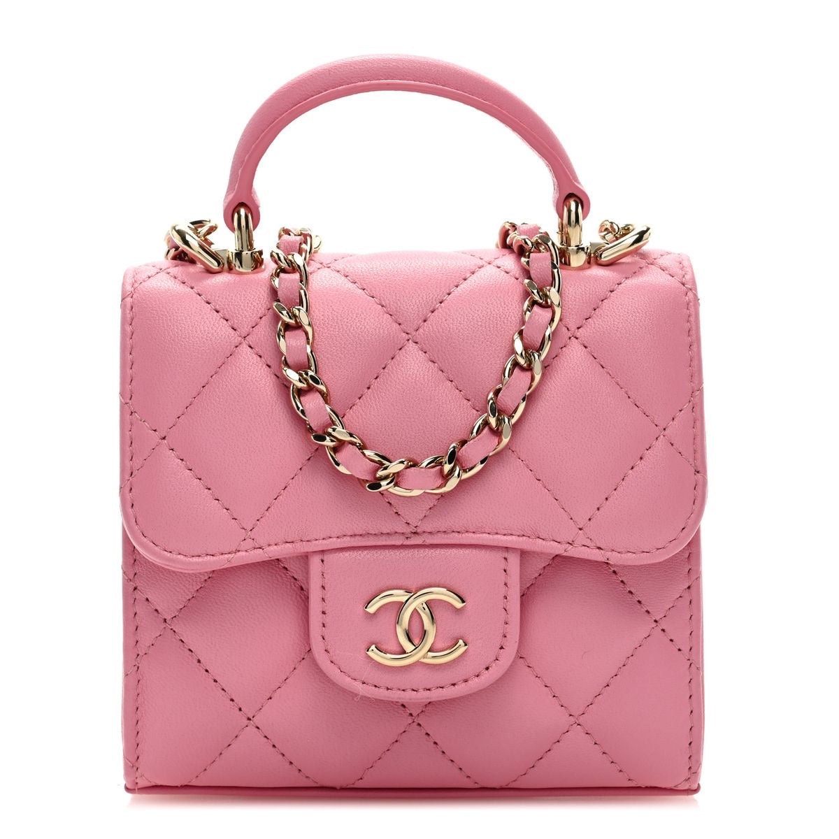 Lambskin Quilted Top Handle Clutch With Chain Pink by Chanel available for hire in Sydney, NSW