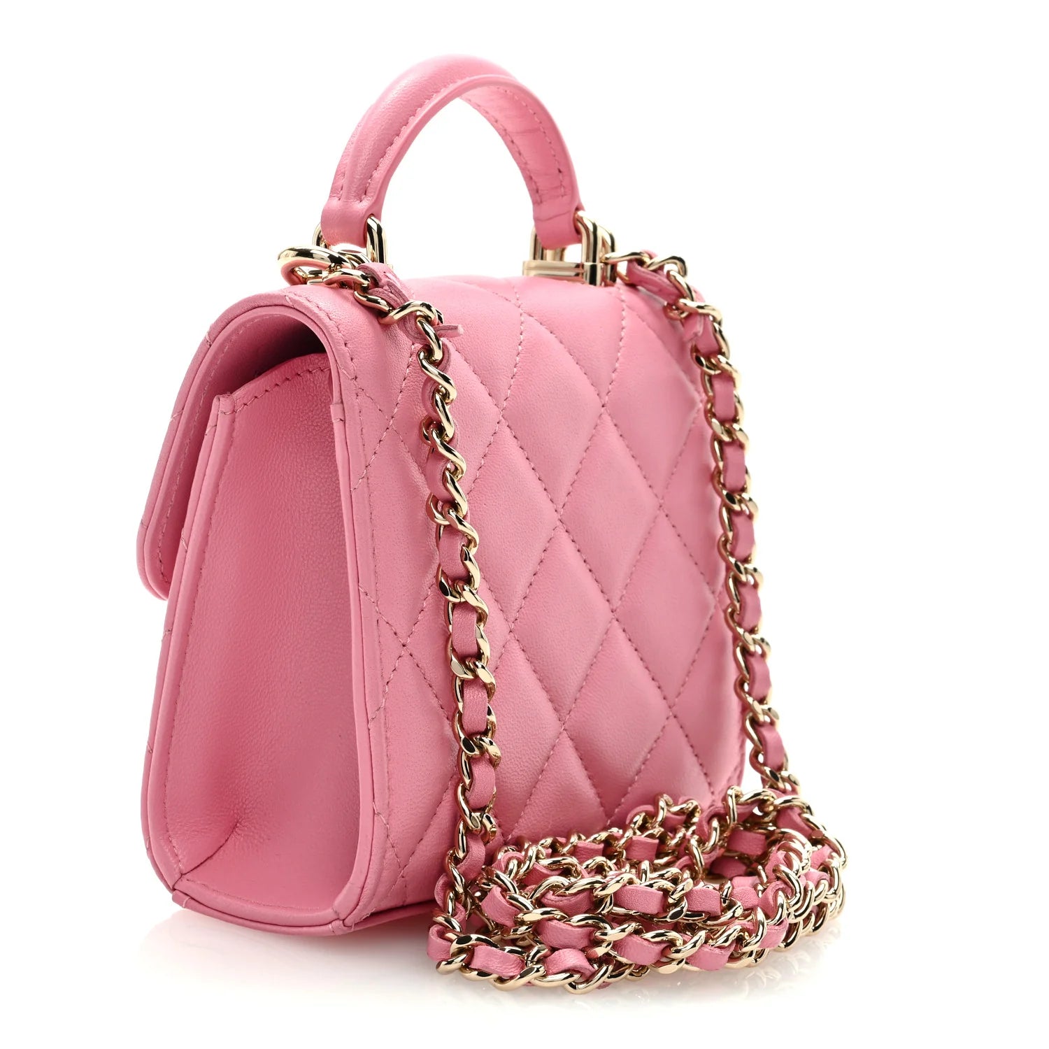 Lambskin Quilted Top Handle Clutch With Chain Pink by Chanel available for hire in Sydney, NSW