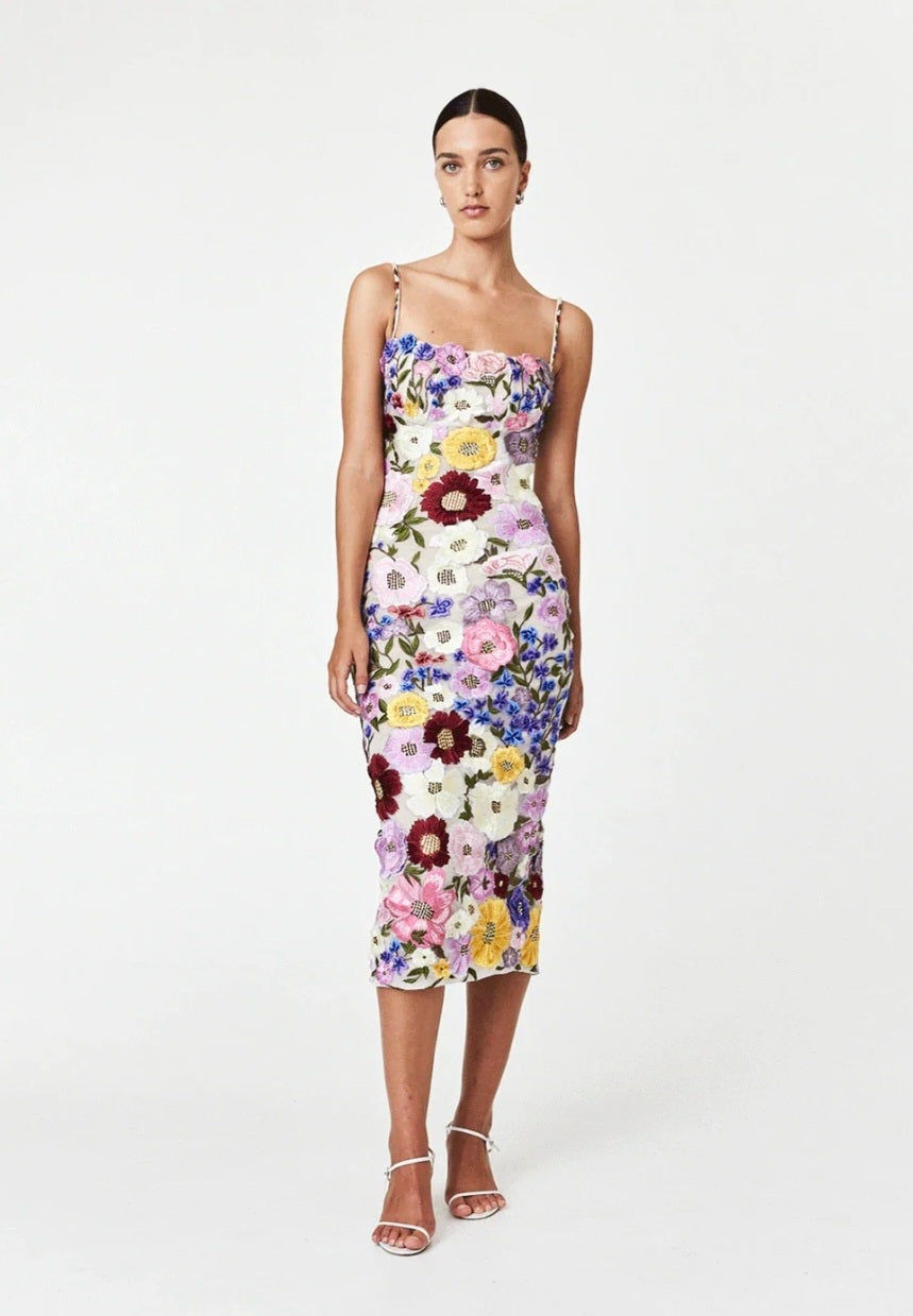 Rachel Gilbert Nya Dress Floral Size 3/AU12 by Rachel Gilbert available for hire in Hampton East, VIC