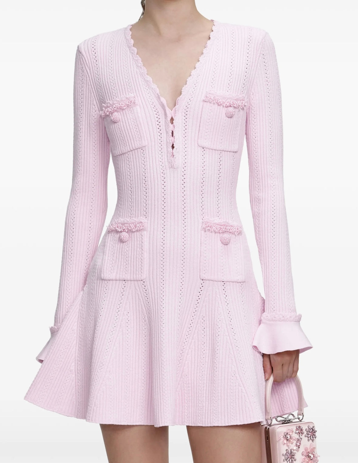  Pearl Trim Knitted Mini Dress by Self Portrait available for hire in Sydney cbd , NSW 
