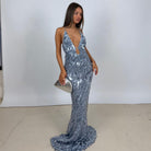 Sapphire sequin maxi dress size 8  by Misha Collection available for hire in Earlwood, NSW