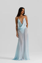 Agnes Maxi in Blue by Natalie Rolt available for hire in Gold Coast, QLD