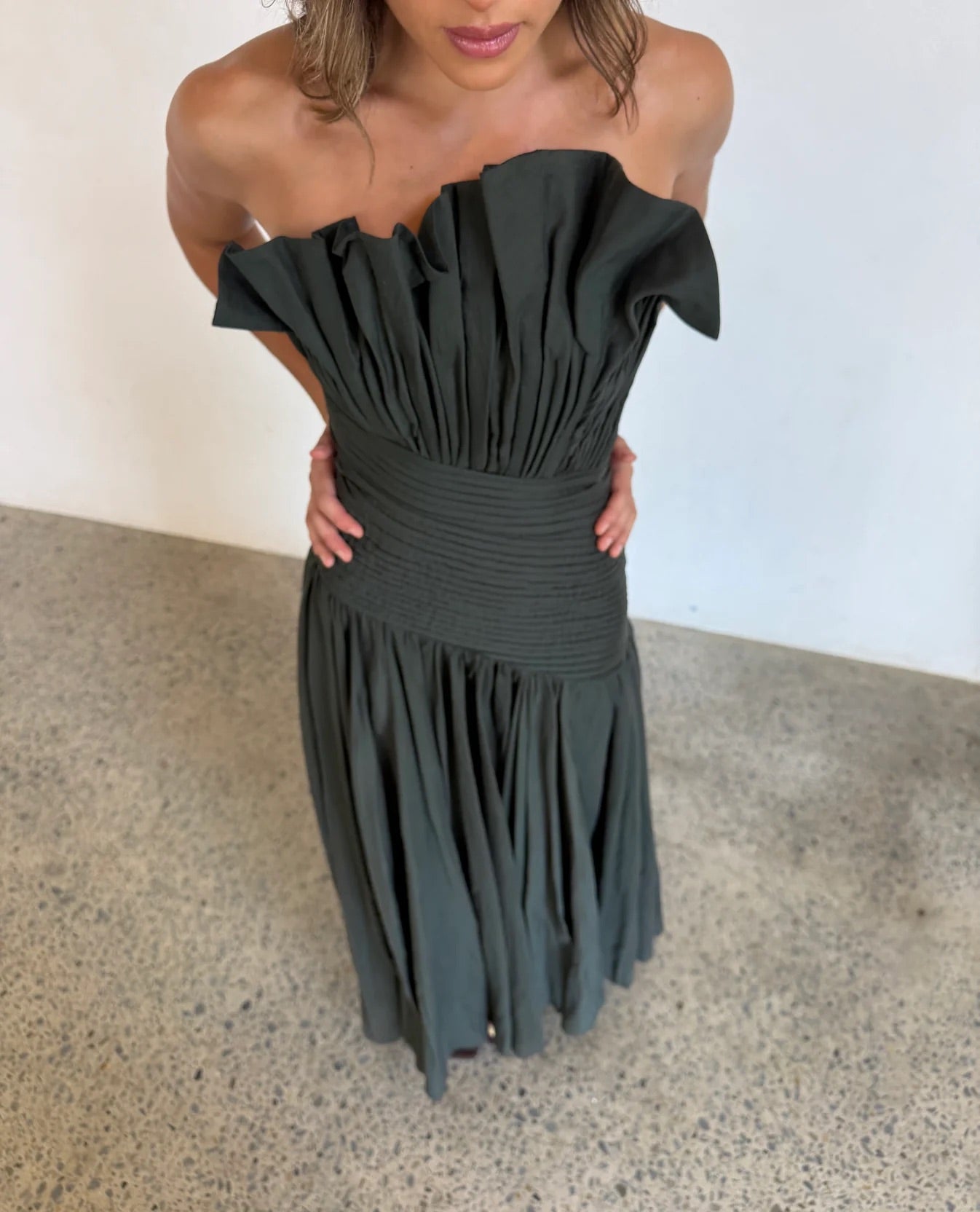 Aquiline Gown in Hunter Green by Aje available for hire in Gold Coast, QLD