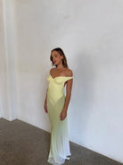 Brielle Dress in Citrus by Natalie Rolt available for hire in Gold Coast, QLD