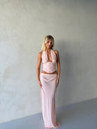 Bronte Top + Allira Maxi Skirt in Baby Pink by Natalie Rolt available for hire in Gold Coast, QLD