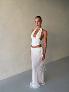 Bronte Top + Allira Skirt In White by Natalie Rolt available for hire in Gold Coast, QLD
