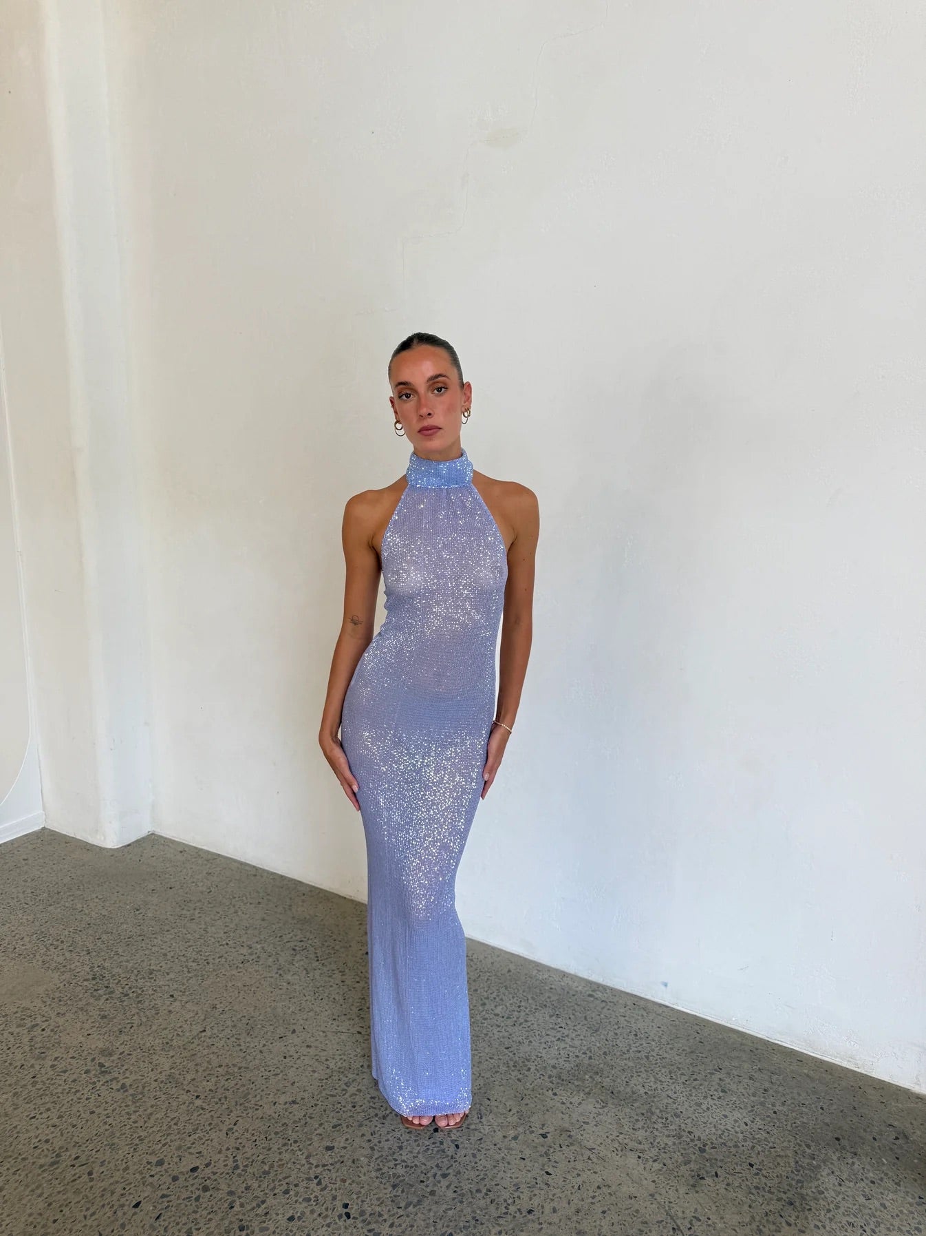Casablanca Gown in Sapphire Sequin by L'idee available for hire in Gold Coast, QLD