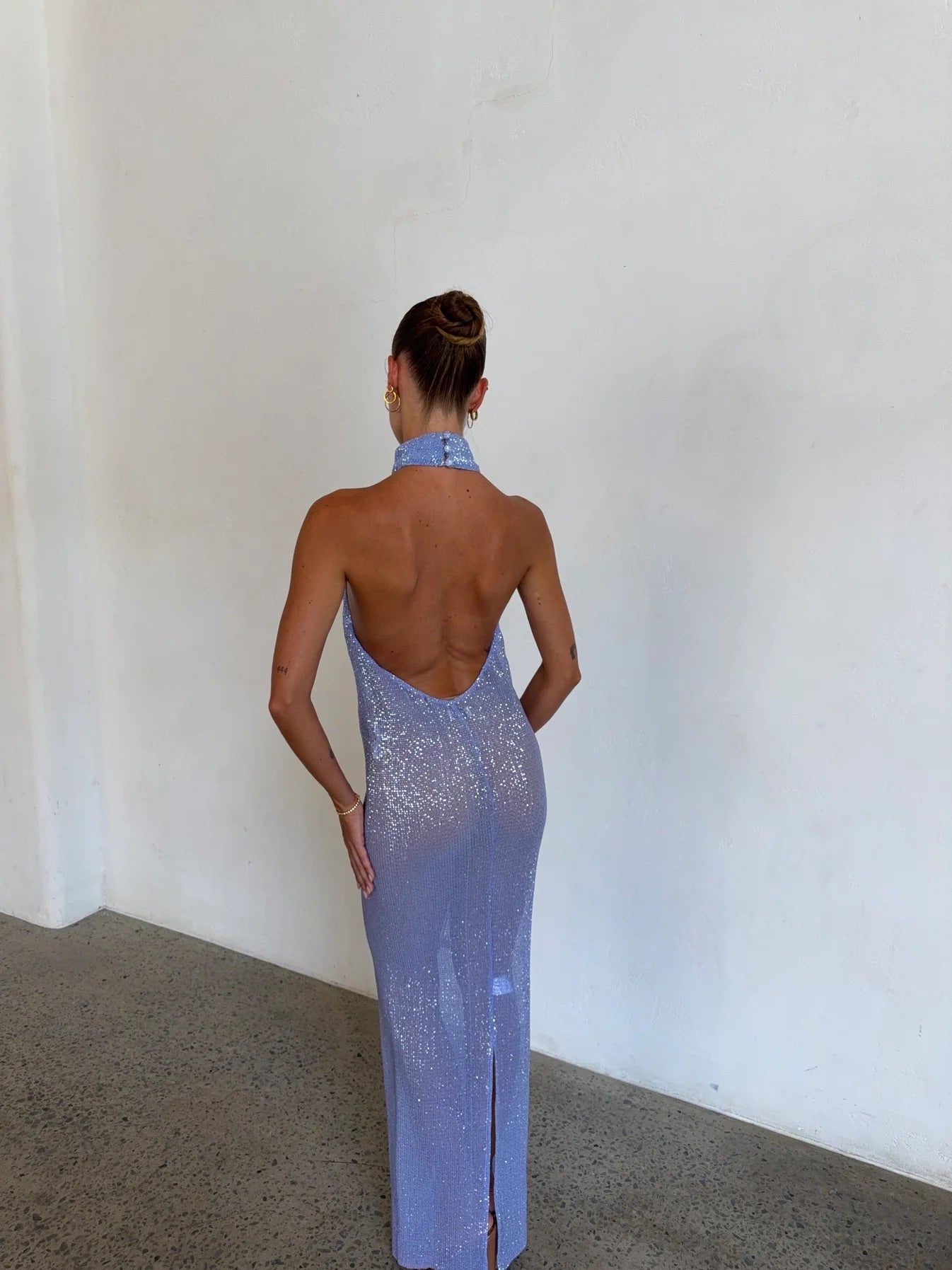 Casablanca Gown in Sapphire Sequin by L'idee available for hire in Gold Coast, QLD