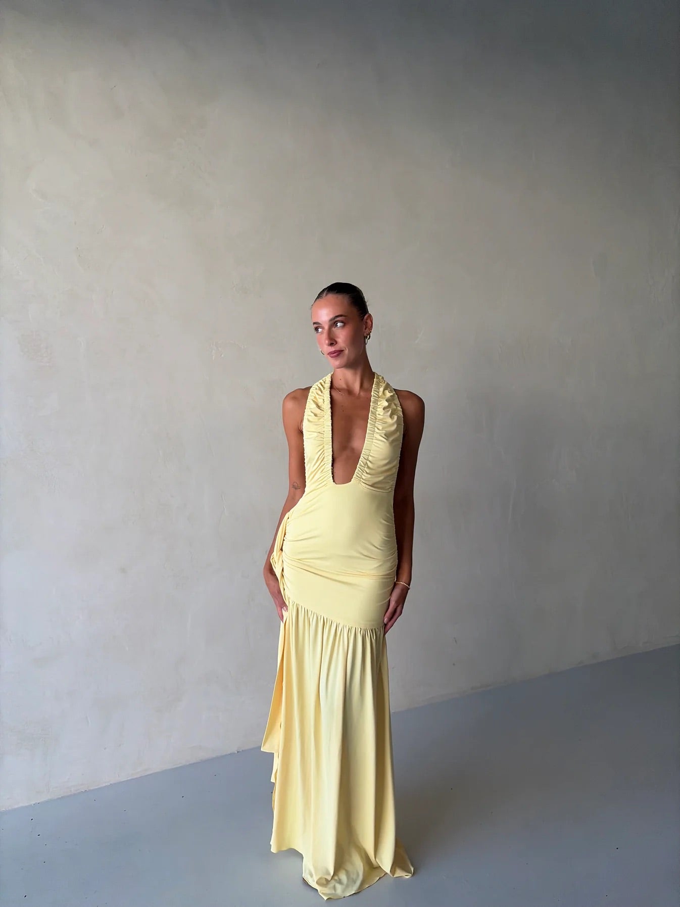 Dakota Maxi in Baby Yellow by Deconduarte available for hire in Gold Coast, QLD