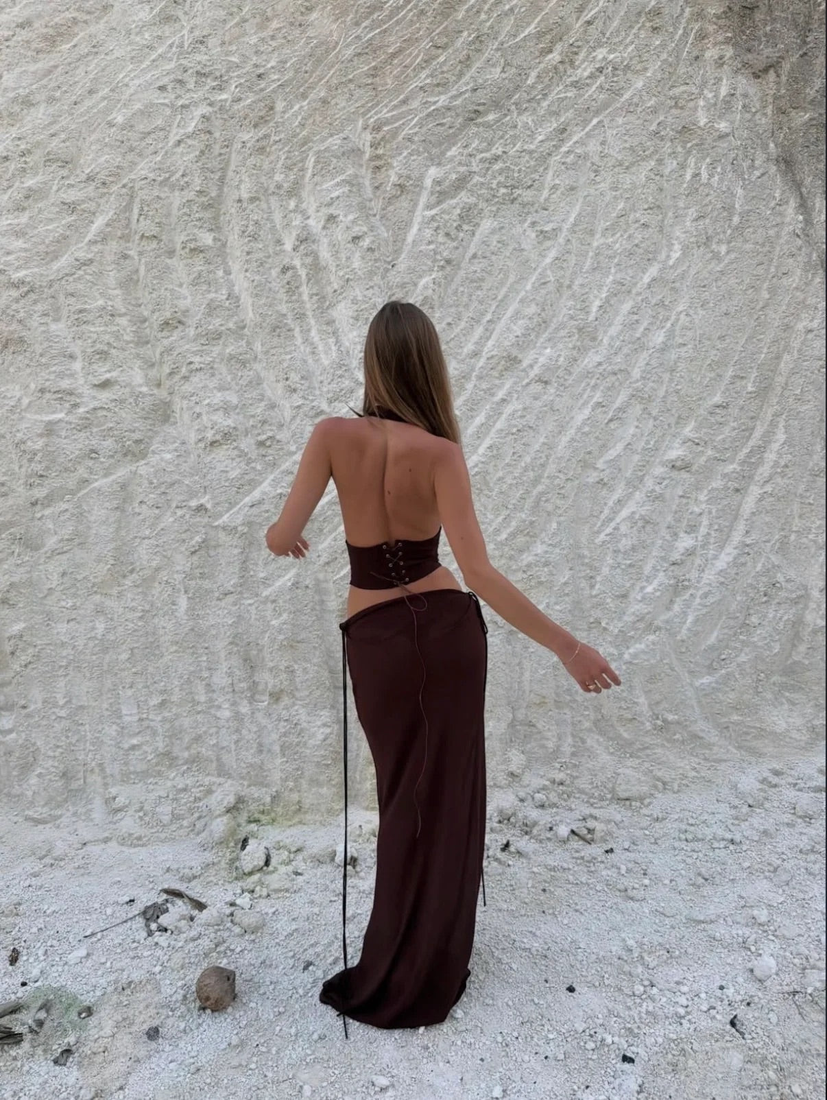 Bronte Top + Allira Maxi Skirt in Espresso by Natalie Rolt available for hire in Gold Coast, QLD