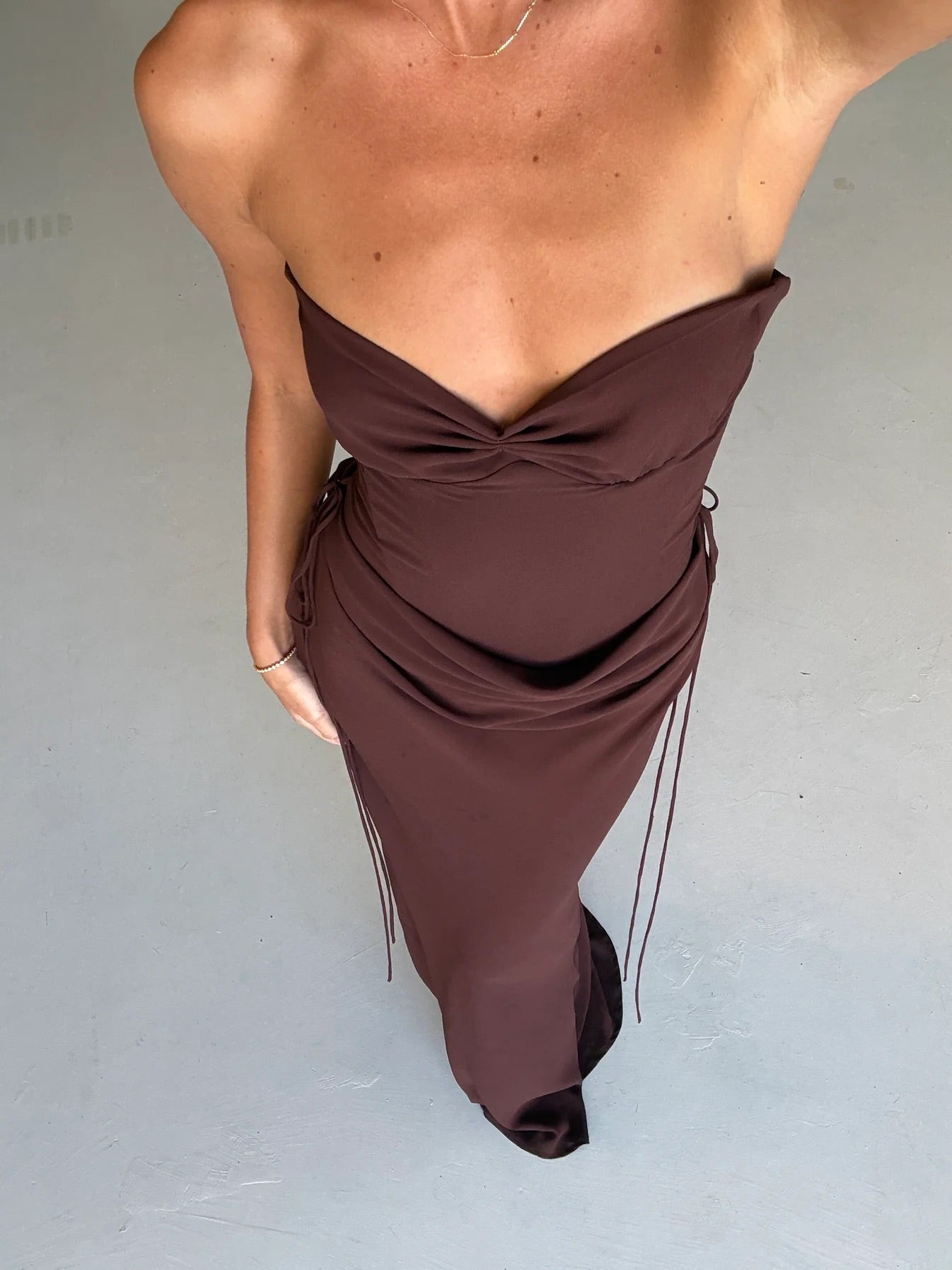 Verity Bustier + Allira Skirt In Espresso by Natalie Rolt available for hire in Gold Coast, QLD