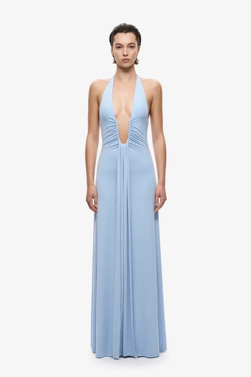 Jennifer Cupro Maxi in Blue by Misha Collection available for hire in Gold Coast, QLD
