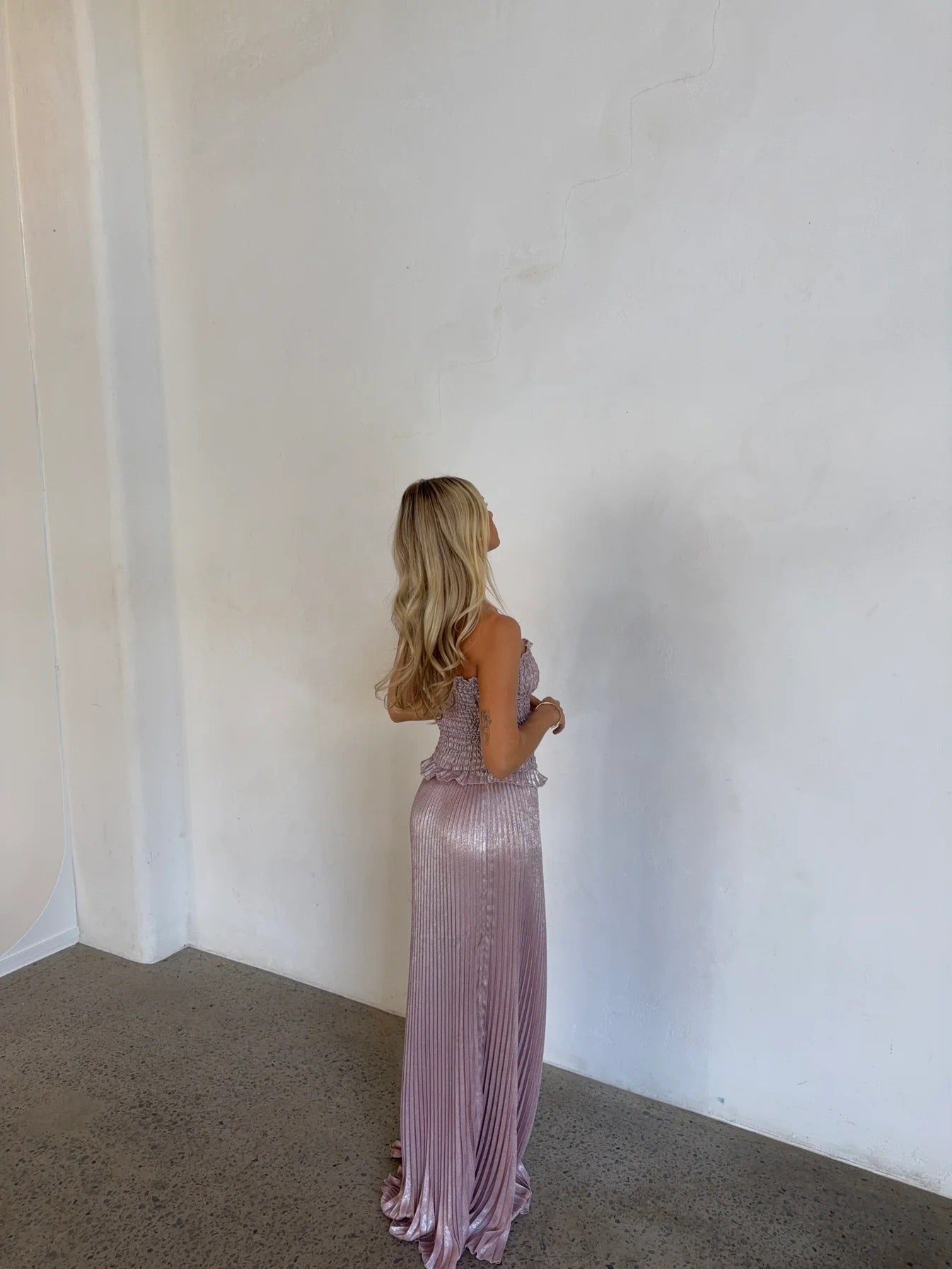 Maya Gown in Dusty Shimmer by L'idee available for hire in Gold Coast, QLD