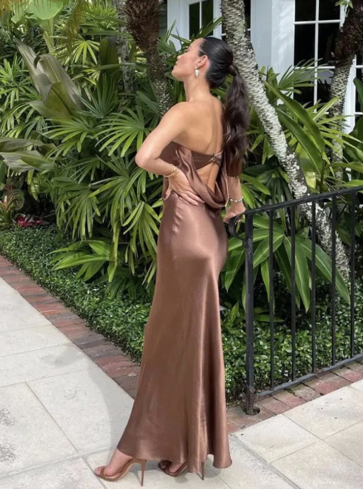 Moon Dance Strapless Dress in Chocolate by Bec & Bridge available for hire in Gold Coast, QLD