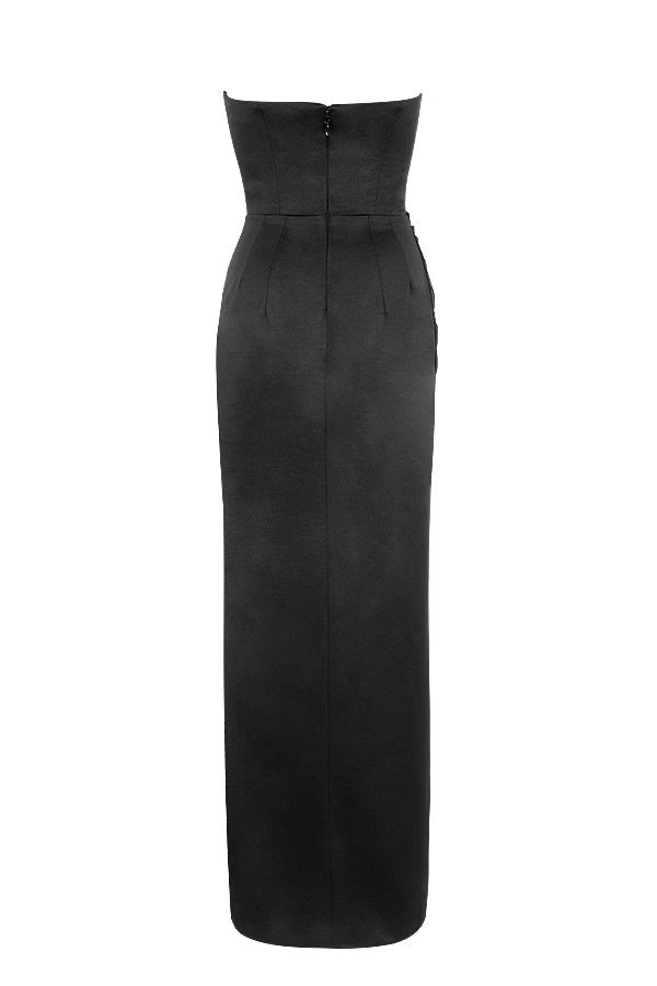 ADRIENNE Black Satin Strapless Corset Max by House of CB available for hire in Australia