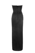 ADRIENNE Black Satin Strapless Corset Max by House of CB available for hire in Australia