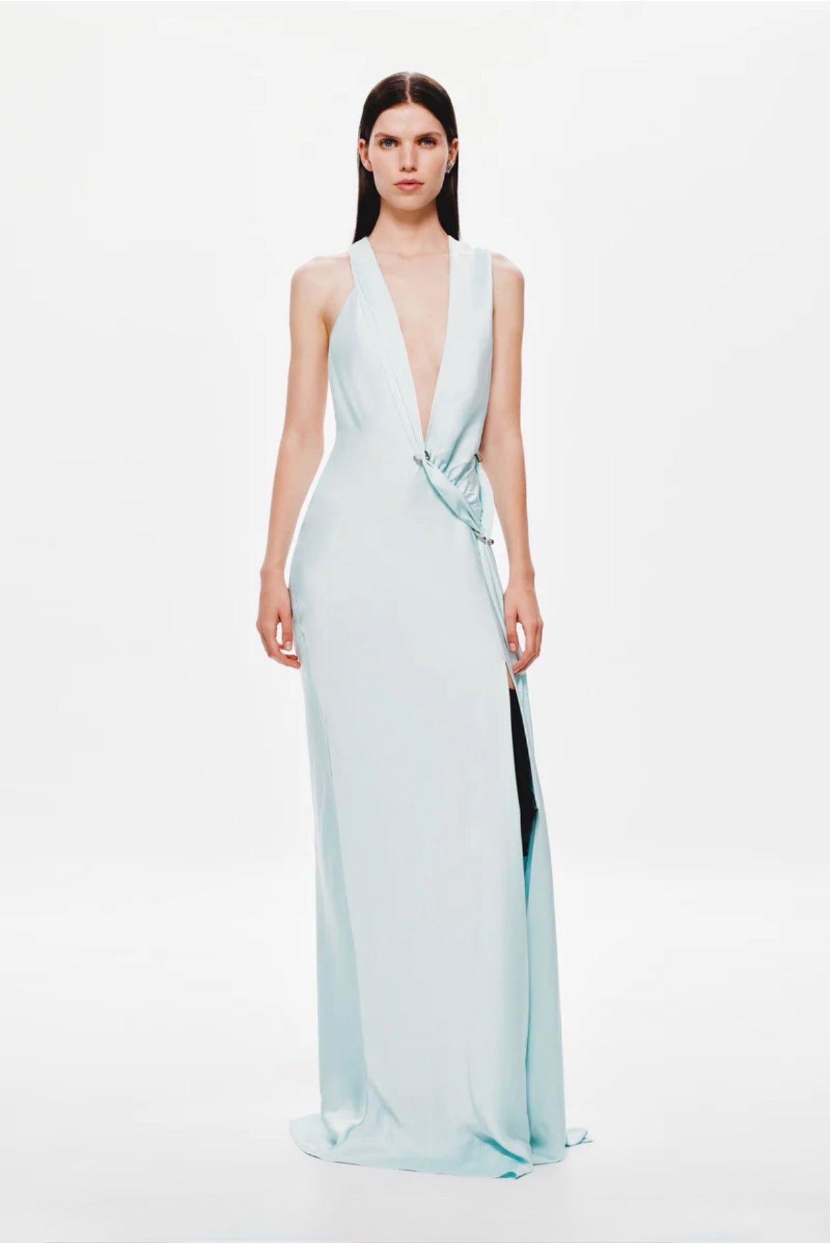 Harlow Satin Dress in Ice Blue by Misha available for hire in Sydney, NSW