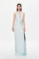 Harlow Satin Dress in Ice Blue by Misha available for hire in Sydney, NSW