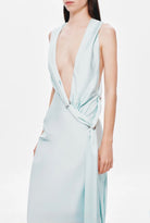 Harlow Satin Dress in Ice Blue by Misha available for hire in Sydney, NSW