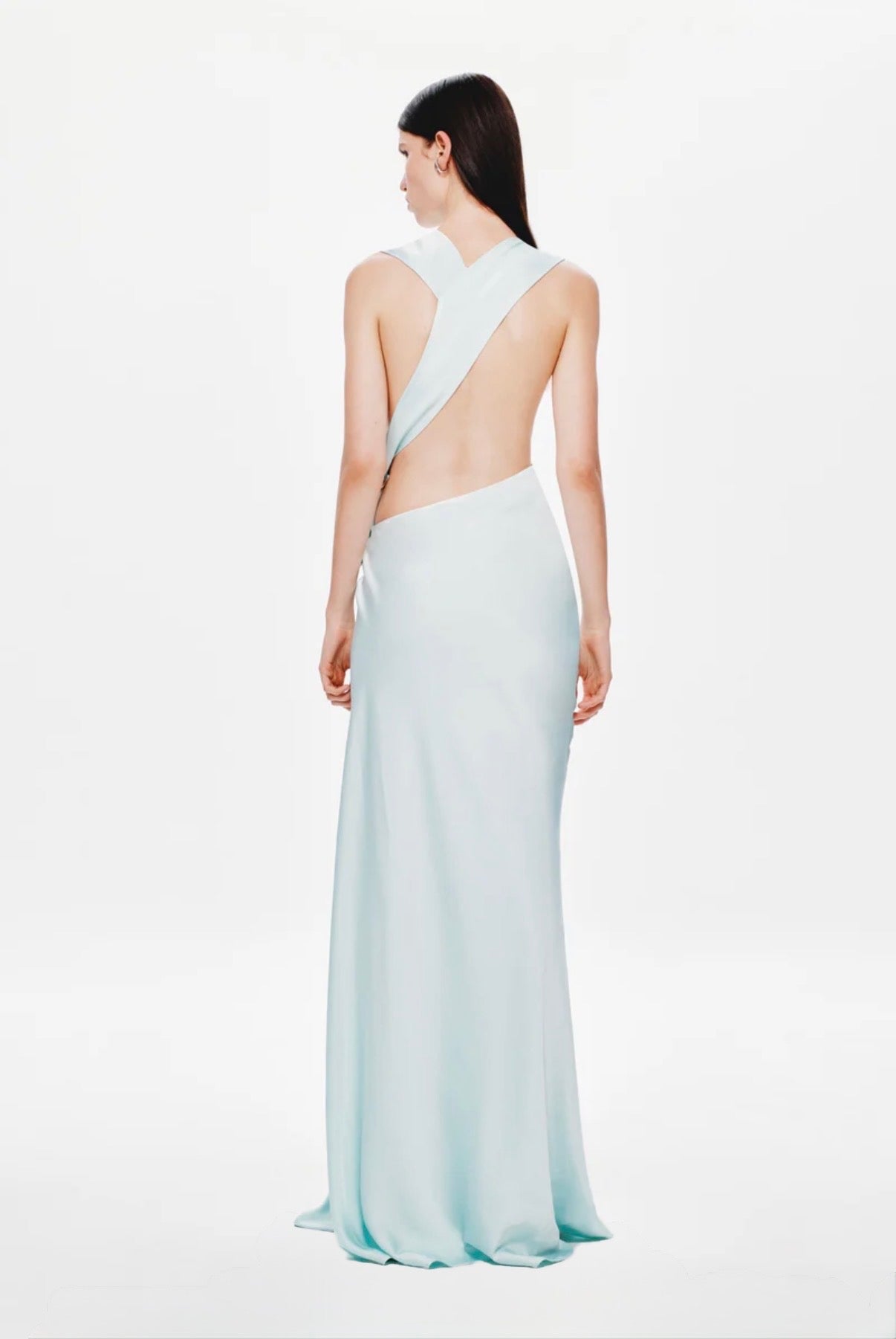 Harlow Satin Dress in Ice Blue by Misha available for hire in Sydney, NSW