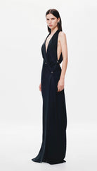 Harlow Satin Dress in Black by Misha available for hire in Sydney, NSW
