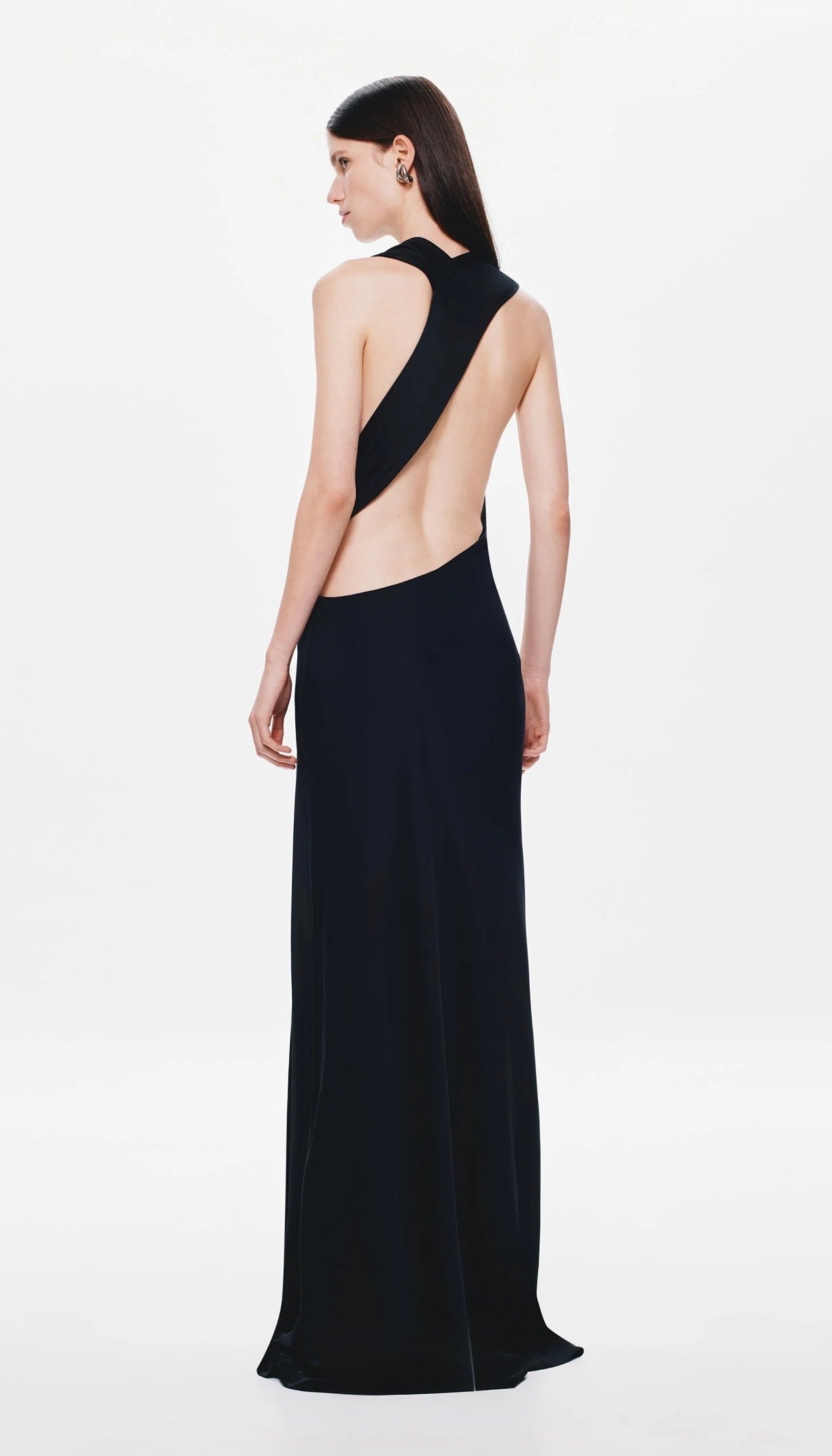 Harlow Satin Dress in Black by Misha available for hire in Sydney, NSW