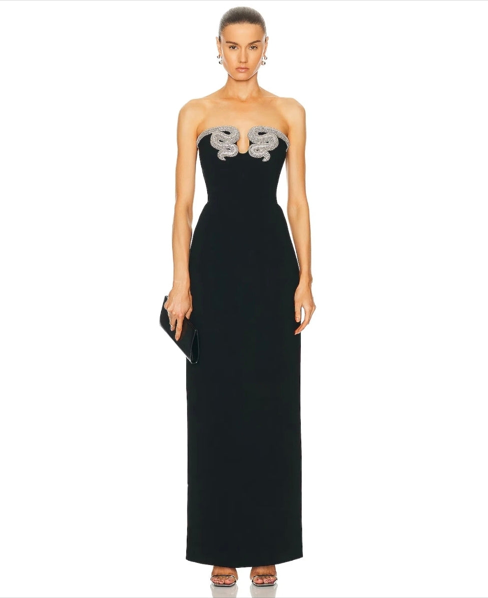 Rachel Gilbert Lukas Gown Black Silver Size 2/AU10 by Rachel Gilbert available for hire in Hampton East, VIC