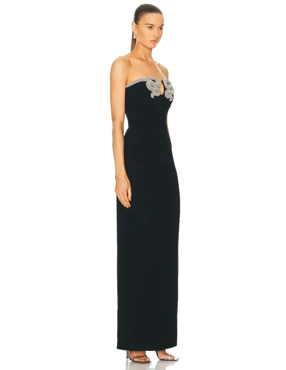 Rachel Gilbert Lukas Gown Black Silver Size 2/AU10 by Rachel Gilbert available for hire in Hampton East, VIC