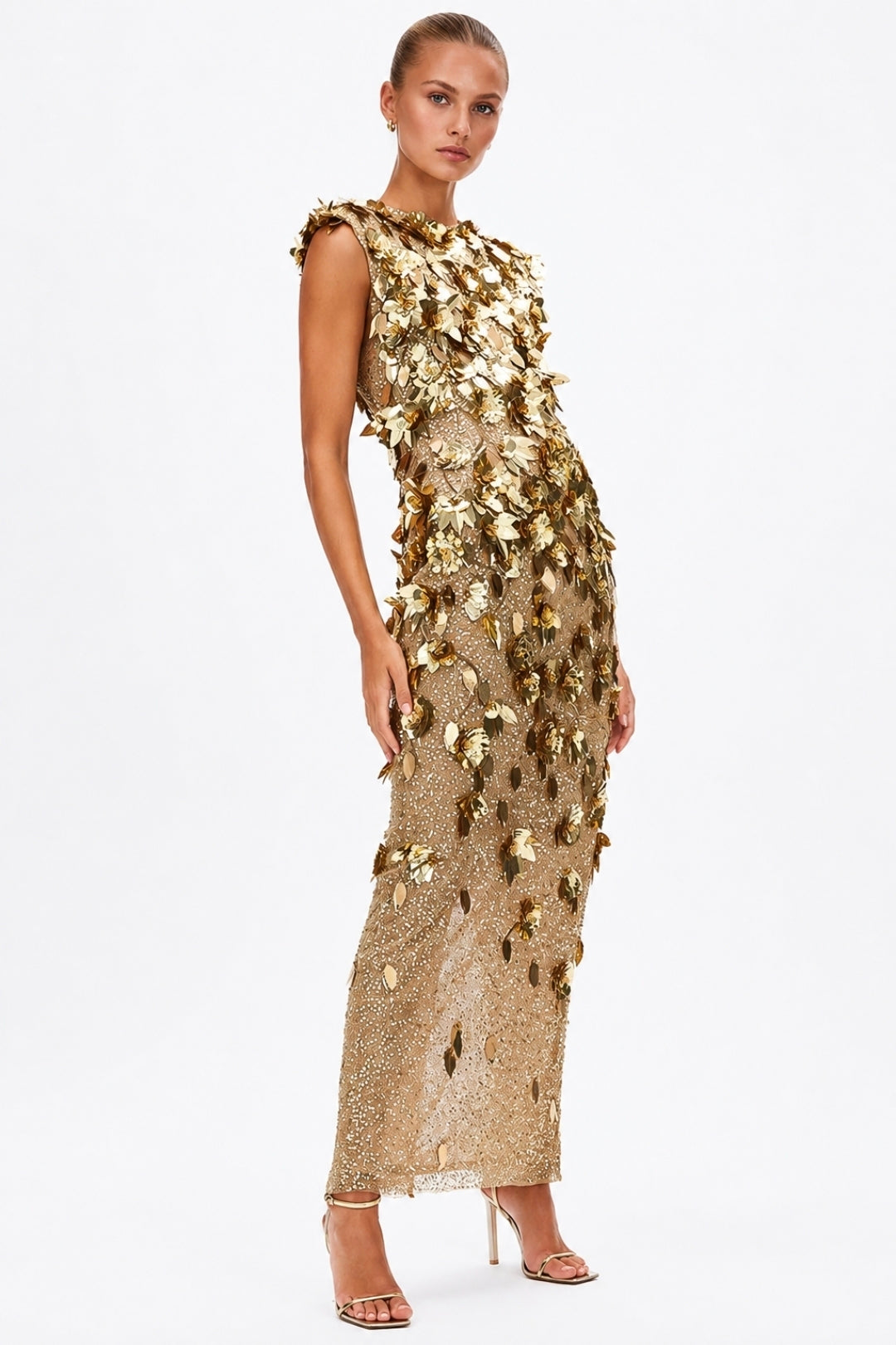 Hugo Gown Gold 3/AU12 by Rachel Gilbert available for hire in Hampton East, VIC