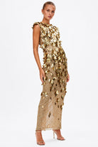 Hugo Gown Gold 3/AU12 by Rachel Gilbert available for hire in Hampton East, VIC