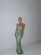 Liana Dress in Seafoam Sequin by Fait Par Foutch available for hire in Gold Coast, QLD