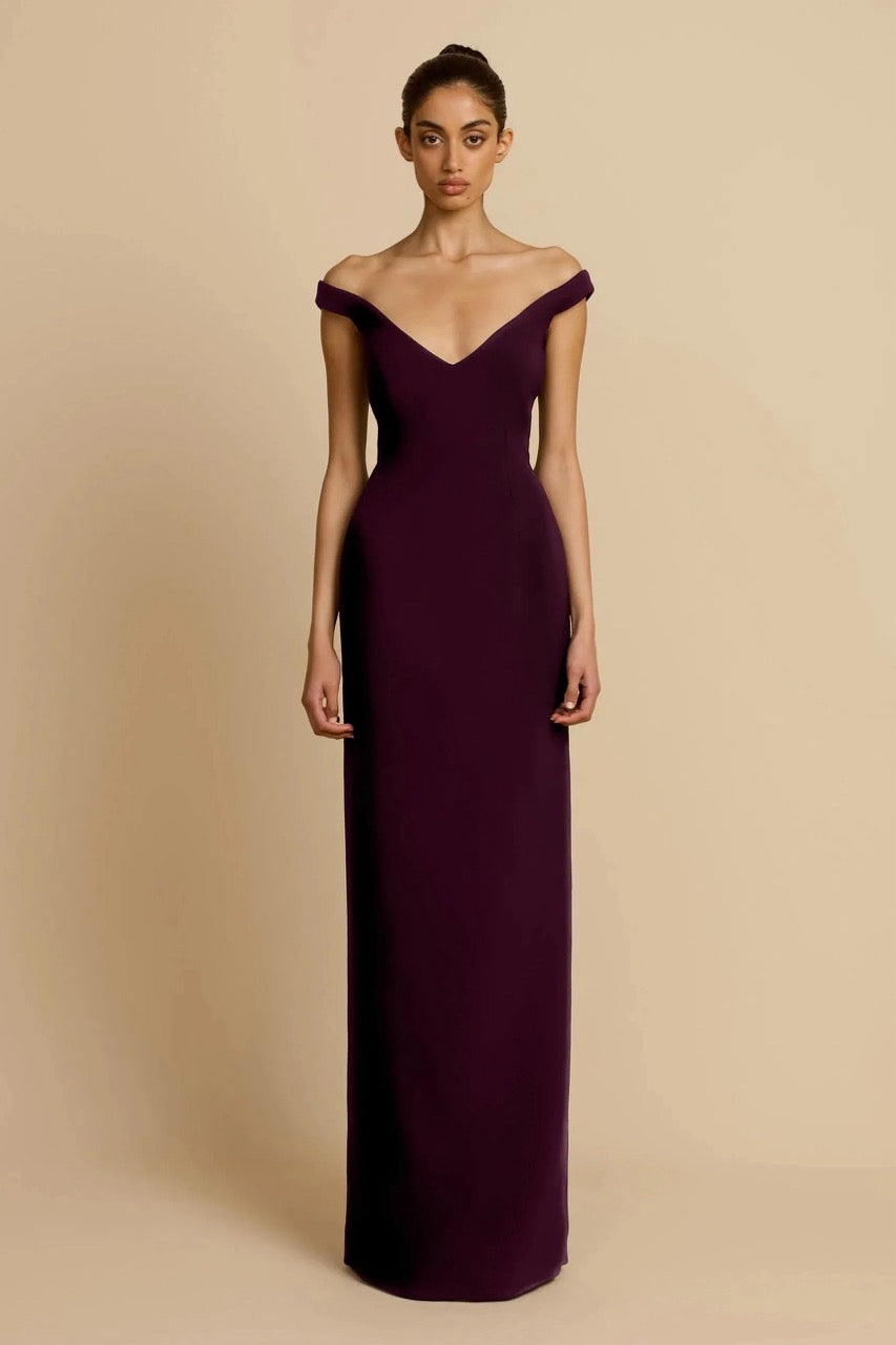 ELLERY DRESS PLUM  by Arcina Ori available for hire in Ivanhoe, VIC