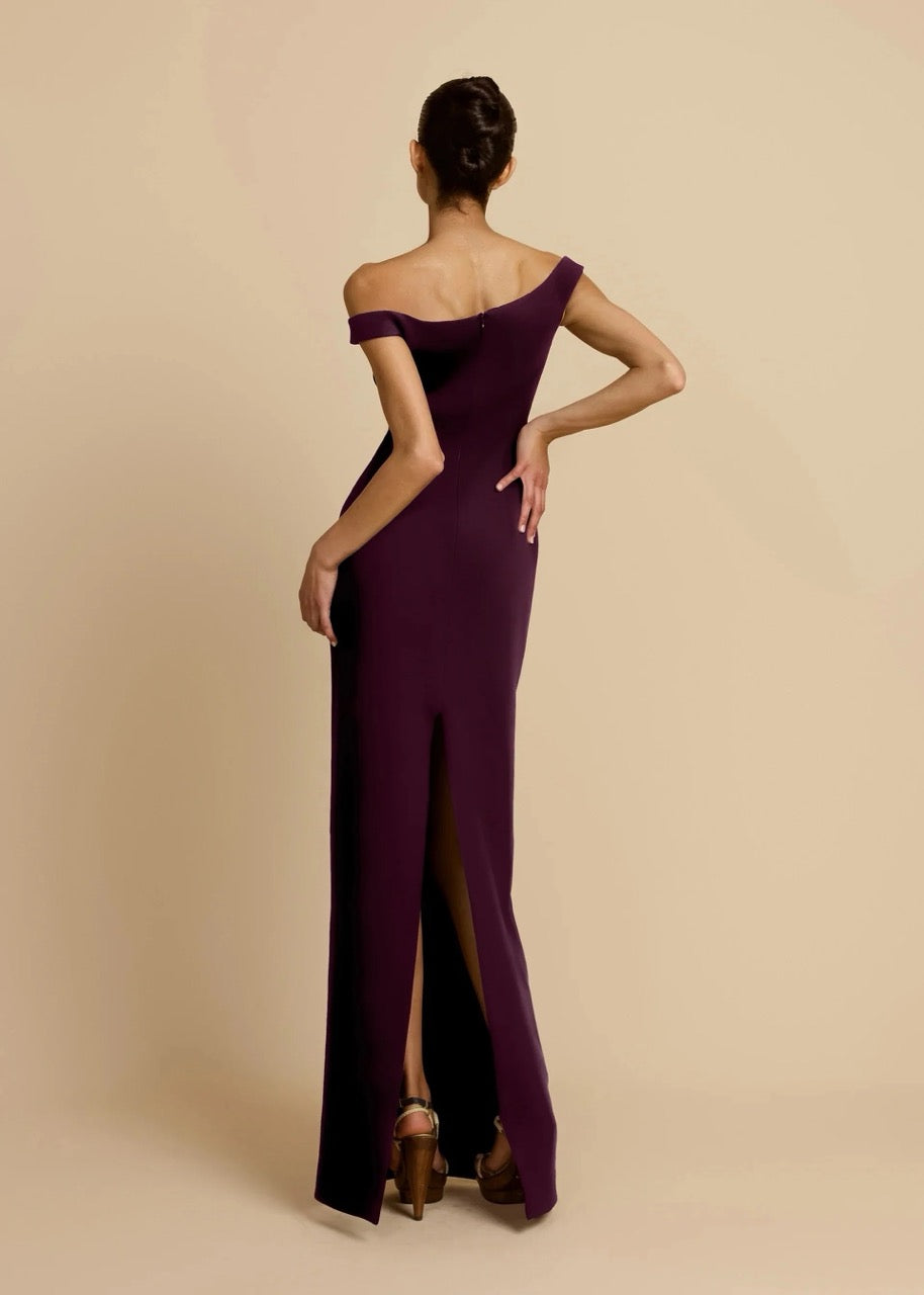 ELLERY DRESS PLUM  by Arcina Ori available for hire in Ivanhoe, VIC