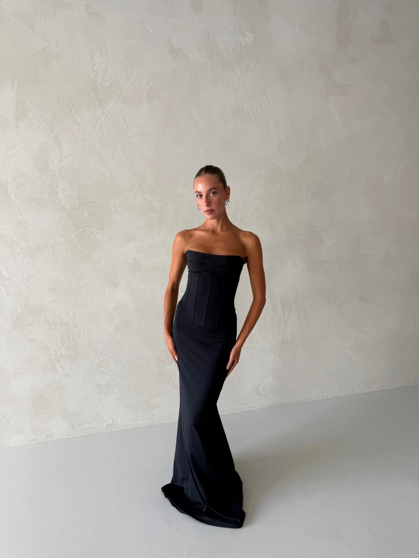 Louie Gown in Black by HNTR the Label available for hire in Gold Coast, QLD