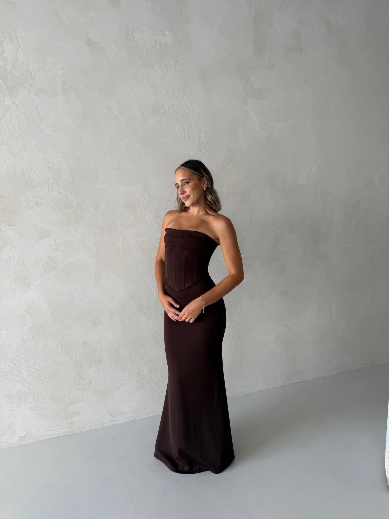 Louie Gown in Brown by HNTR The Label available for hire in Gold Coast, QLD