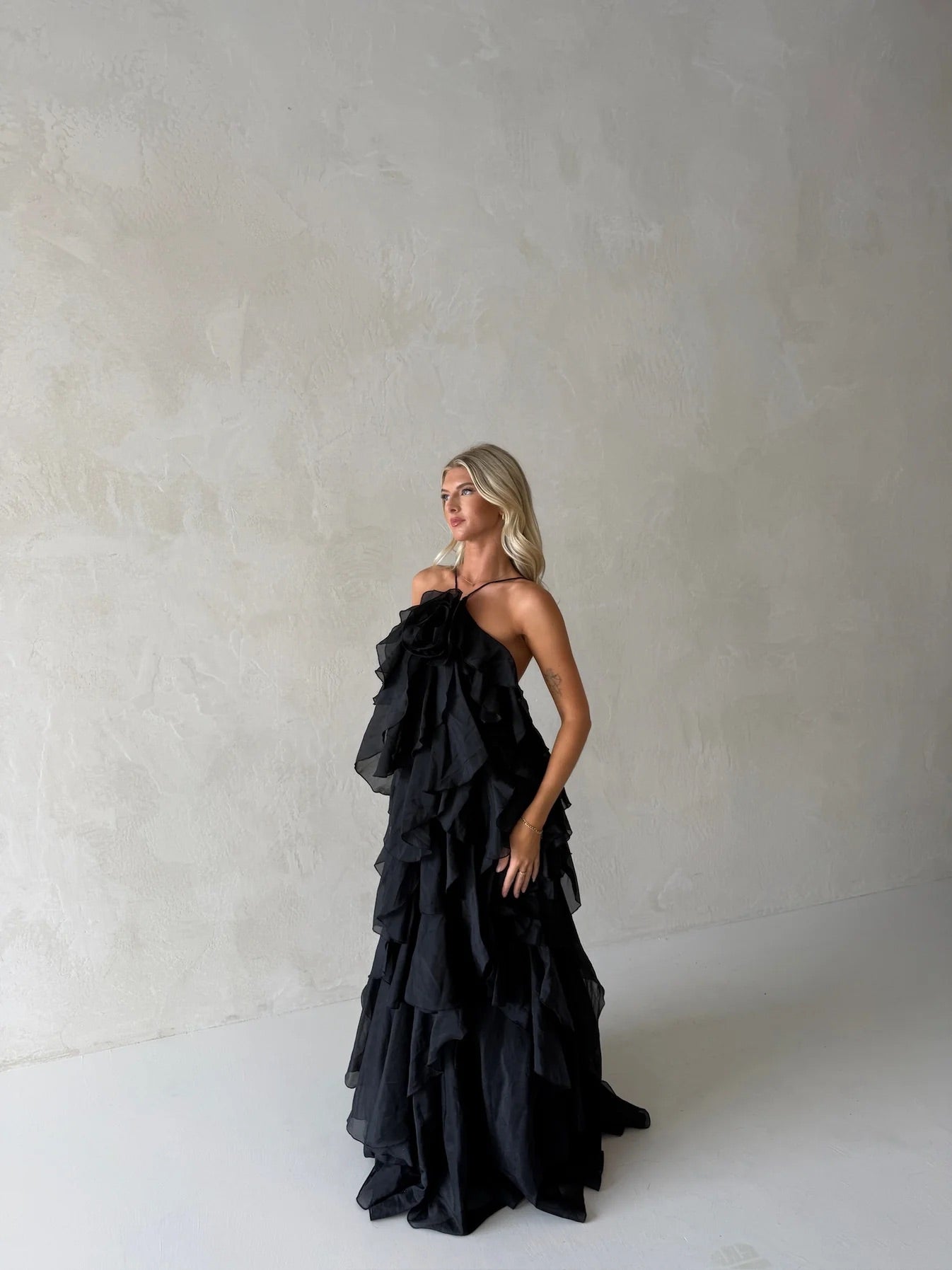 Pandorea Layered Maxi Dress In Black by Aje available for hire in Gold Coast, QLD