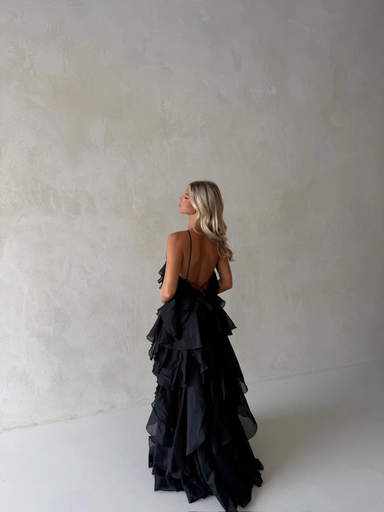 Pandorea Layered Maxi Dress In Black by Aje available for hire in Gold Coast, QLD